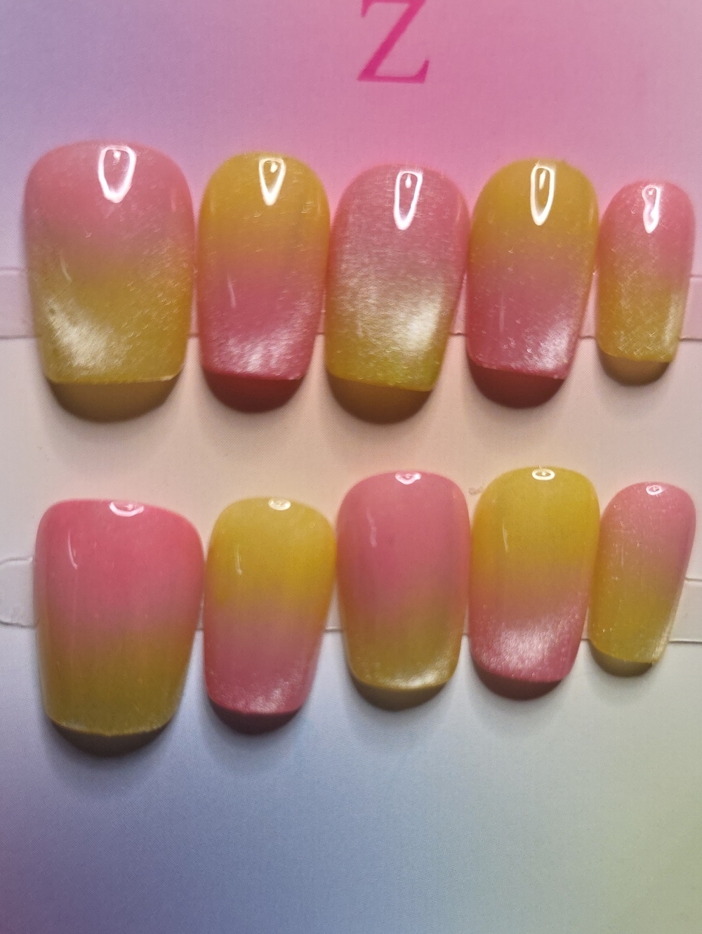 Pink & Yellow Ombre Press-On Nails by Size Med